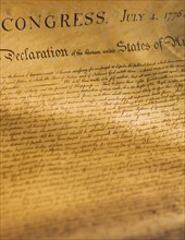 Gros plan de la  Declaration of Independance des Etats-Unis - 4 juillet 1776.