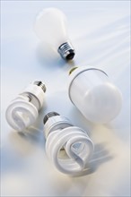 Close up of assorted light bulbs.