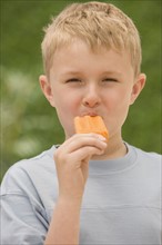 Boy eating ice pop.