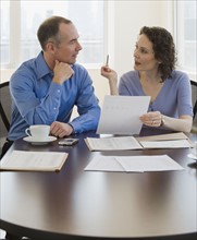 Couple paying bills.