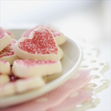 Close up of heart shaped cookies. Date : 2008