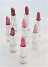 Close up of assorted lipsticks.