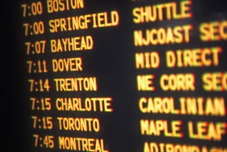 Close up of transportation time table, New York, United States. Date : 2008