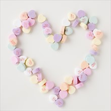 Candy hearts in shape of heart. Date : 2008