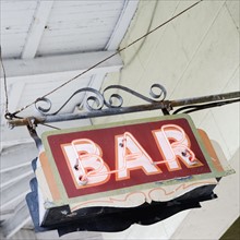 Close up of bar sign, French Quarter, New Orleans, Louisiana, United States. Date : 2008