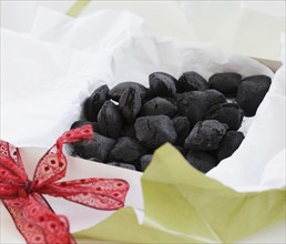 Pile of coal in gift box. Date : 2008