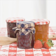 Close up of homemade jams. Date : 2008
