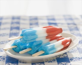 Close up of ice pops on plate. Date : 2008