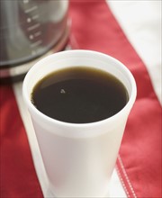 Close up of coffee in disposable cup. Date : 2008