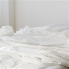 Close up of unmade bed. Date : 2008
