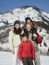 Family in front of snowy mountain. Date : 2008