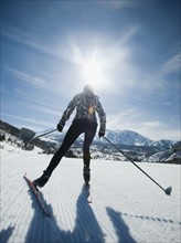 Woman cross country skiing. Date : 2008