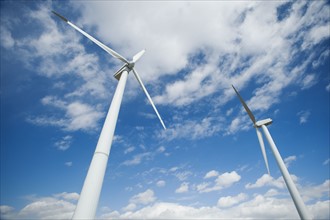 Low angle view of wind turbines. Date : 2008