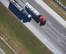 aerial view of trucks on highway. Date : 2008