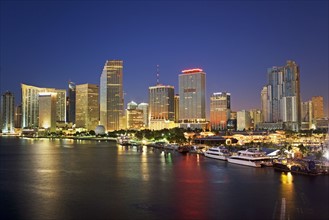 Miami city skyline at night, Dade County, Florida, United States. Date : 2008