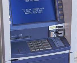 Close up of automatic teller machine. Date : 2008