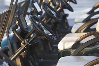 Close up of row of golf carts. Date : 2008