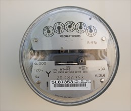 Close up of electric meter. Date : 2008