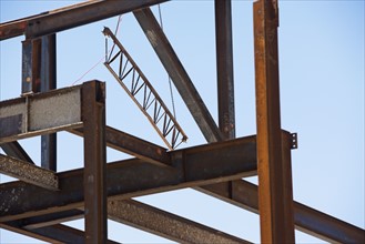 Low angle view of steel beams at construction site. Date : 2008