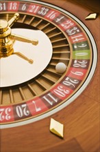 Close up of spinning roulette wheel.