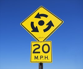 Traffic sign for roundabout. Date : 2008