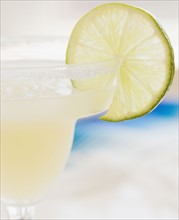 Close up of margarita and lime garnish. Date : 2008
