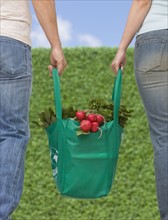 Couple carrying organic produce.