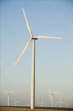 Rows of windmills on wind farm. Date : 2008