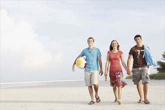 Friends walking on beach. Date : 2008