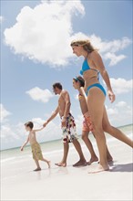 Family walking on beach. Date : 2008