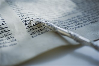 Pointer laying on Torah.