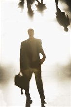 Silhouette of businessman holding briefcase. Date: 2008