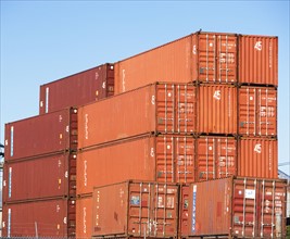 Stacked cargo containers. Date: 2008