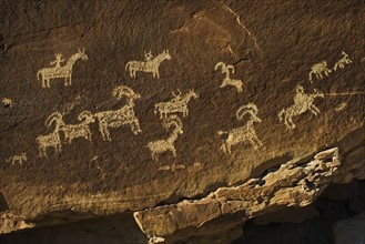 Petroglyph of Wolf Ranch in Arches National Park, Utah.