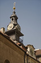 Backwards clock in Jewish Quarter of Prague.
