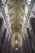 Vaulted gothic ceiling of Saint Vitus Cathedral in Prague.