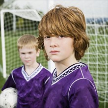 Portrait of boys in soccer uniforms. Date: 2008