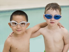 Boys in swim goggles posing. Date : 2008