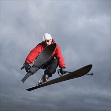 Downhill skier in mid-air. Date: 2008