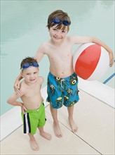 Brothers posing by swimming pool. Date : 2008