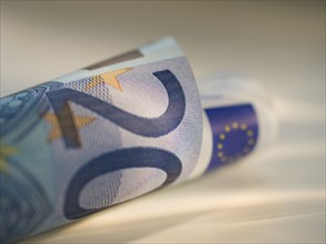 Close up of twenty euro bill.