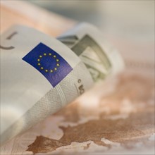 Close up of euro bills.