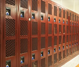 Row of gymnasium lockers. Date: 2008