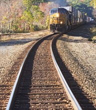 Freight train moving down tracks. Date : 2008