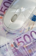 Euro notes and computer mouse.