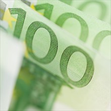 Close up of 100 euro notes.