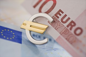 Euro notes and euro symbol.