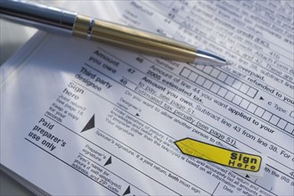Close up of tax form.