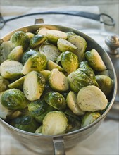Brussels sprouts in bowl .