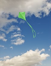 Green kite in sky.
